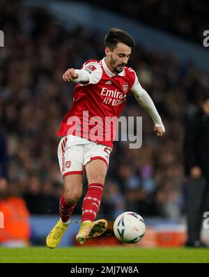 Arsenal Fabio Vieira während des Emirates FA-Pokalspiels in der vierten Runde im Etihad Stadium, Manchester. Foto: Freitag, 27. Januar 2023. Stockfoto