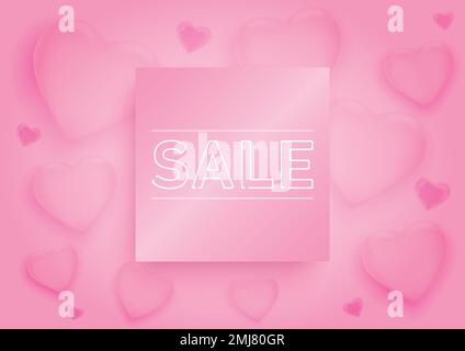 Werbebanner oder Poster zum Valentinstag mit pinkfarbenen 3D-Herzen und Abzeichen für deinen Text. Sonderangebote, Sonderangebote, Rabatte. Einkaufsexperte Stock Vektor