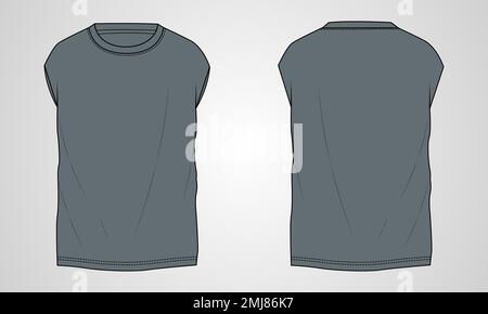 Kurzarm-T-Shirt mit normaler Passform, technisches Design, Fashion Flat Template. Vektordarstellung Grunddesign Bekleidung Vorder- und Rückansicht. Stock Vektor