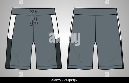 Jungen Sweat Shorts Vektor Mode flache Skizze Vorlage. Junge Männer Technische Zeichnung Modekunst Illustration. Stock Vektor