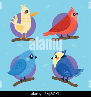 Kleine vier Vögel in Zweigen Stock Vektor
