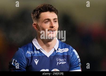 Eccles, Großbritannien. 27. Januar 2023. Raffi Quirke #21 of Sale Sharks after the Gallagher Premiership Match Sale Sharks vs Bath Rugby im AJ Bell Stadium, Eccles, Großbritannien, 27. Januar 2023 (Foto von Steve Flynn/News Images) in Eccles, Großbritannien, am 1.27.2023. (Foto: Steve Flynn/News Images/Sipa USA) Guthaben: SIPA USA/Alamy Live News Stockfoto