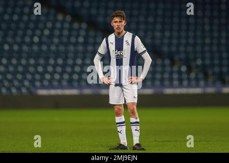 West Bromwich, Großbritannien. 27. Januar 2023. Matty Richards #63 von West Bromwich Albion während des Premier League 2 U23 Spiels West Bromwich Albion U23 vs Aston Villa U23 at the Hawthorns, West Bromwich, Großbritannien, 27. Januar 2023 (Foto von Gareth Evans/News Images) Kredit: News Images LTD/Alamy Live News Stockfoto