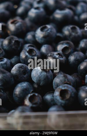 Nahaufnahme frischer Blaubeeren, natürlicher Hintergrund Stockfoto