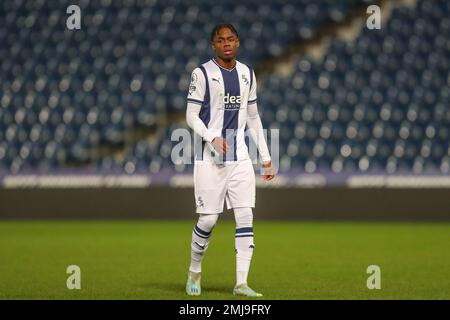 West Bromwich, Großbritannien. 27. Januar 2023. Akeel Higgins von West Bromwich Albion in Aktion während des Spiels der Premier League 2 U23 West Bromwich Albion U23 vs Aston Villa U23 at the Hawthorns, West Bromwich, Großbritannien, 27. Januar 2023 (Foto von Gareth Evans/News Images) Kredit: News Images LTD/Alamy Live News Stockfoto
