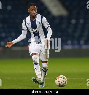 West Bromwich, Großbritannien. 27. Januar 2023. Akeel Higgins von West Bromwich Albion in Aktion während des Spiels der Premier League 2 U23 West Bromwich Albion U23 vs Aston Villa U23 at the Hawthorns, West Bromwich, Großbritannien, 27. Januar 2023 (Foto von Gareth Evans/News Images) Kredit: News Images LTD/Alamy Live News Stockfoto