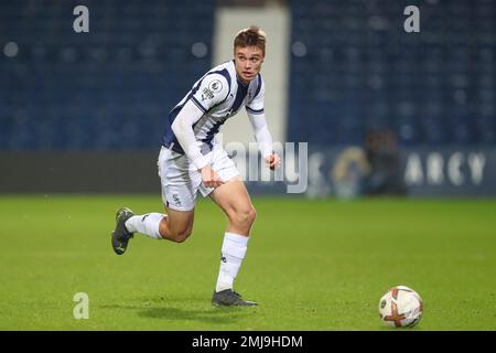 West Bromwich, Großbritannien. 27. Januar 2023. Evan Humphries von West Bromwich Albion in Aktion während des Spiels der Premier League 2 U23 West Bromwich Albion U23 vs Aston Villa U23 at the Hawthorns, West Bromwich, Großbritannien, 27. Januar 2023 (Foto von Gareth Evans/News Images) Kredit: News Images LTD/Alamy Live News Stockfoto