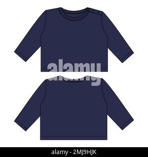 T-Shirt insgesamt technische Mode flache Skizze Vektor Illustration Vorlage Vorder- und Rückansicht. Basic Bekleidung Design Mock Up für Kinder und Jungen Stock Vektor