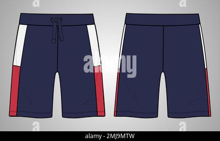 Jungen Sweat Shorts Vektor Mode flache Skizze Vorlage. Junge Männer Technische Zeichnung Modekunst Illustration. Stock Vektor