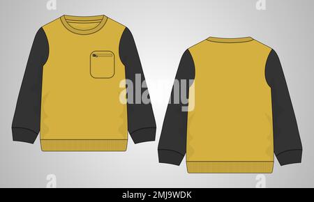 Langarm Sweatshirt Overall Fashion Flat skizziert technische Zeichenvektorvorlagen für Herren. Modellierung von Kleiderkleidern CAD-Illustration. Stock Vektor