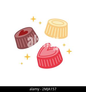 Handgezeichnete Schokoladenbonbons-Kollektion. Doodle-Skizzenstil. Satz verschiedener handgezeichneter Elemente. Valentinstag Vektordarstellung isoliert auf Weiß Stock Vektor