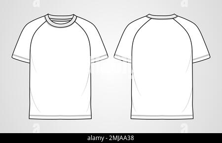 Kurzarm Basic T-Shirt insgesamt technische Mode flach Skizze Vektor Illustration Vorlage Vorder- und Rückansicht. Bekleidung Mode Nachbau für Herren Stock Vektor