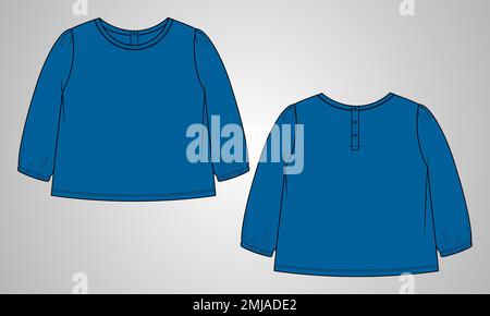 T-Shirt insgesamt technische Mode flache Skizze Vektor Illustration Vorlage Vorder- und Rückansicht. Basic Bekleidung Design Mock Up für Kinder und Jungen Stock Vektor