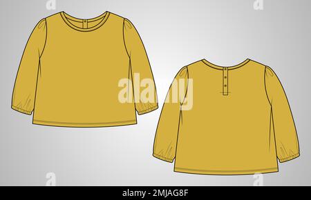 T-Shirt insgesamt technische Mode flache Skizze Vektor Illustration Vorlage Vorder- und Rückansicht. Basic Bekleidung Design Mock Up für Kinder und Jungen Stock Vektor