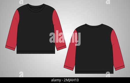T-Shirt insgesamt technische Mode flache Skizze Vektor Illustration Vorlage Vorder- und Rückansicht. Basic Bekleidung Design Mock Up für Kinder und Jungen Stock Vektor