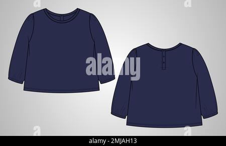 T-Shirt insgesamt technische Mode flache Skizze Vektor Illustration Vorlage Vorder- und Rückansicht. Basic Bekleidung Design Mock Up für Kinder und Jungen Stock Vektor