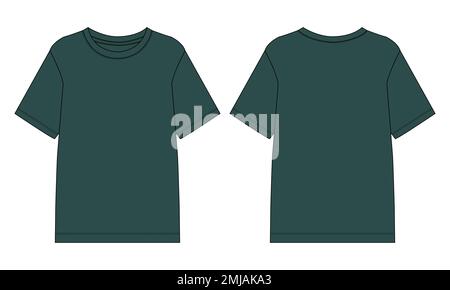 Kurzarm Basic T-Shirt insgesamt technische Mode flach Skizze Vektor Illustration Vorlage Vorder- und Rückansicht. Bekleidung Mode Nachbau für Herren Stock Vektor