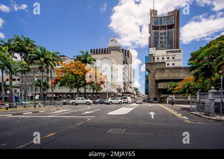 Dezember 2021, Port Louis, Mauritius - Hauptstadt Port Louis, Mauritius ist ein wichtiges Geschäfts- und Offshore-Finanzzentrum Stockfoto