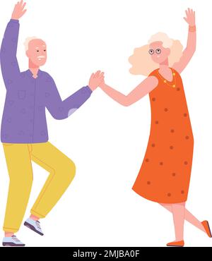 Fröhliche alte Leute tanzen. Freudiges Senior-Paar isoliert auf weißem Hintergrund Stock Vektor