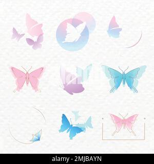 Schmetterling Logo Abzeichen, Pastell ästhetischen Vektor flachen Design-Set Stock Vektor