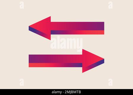 Pfeil-Aufkleber, zwei-Wege-Verkehrsstraße Richtungsschild in roten Gradienten Design-Vektor Stock Vektor