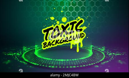 Grünes Kreispodium aus Punkten mit glühenden Partikeln, Ringen und Sechsecken. Futuristischer Produktständer für pc-Gaming-Zubehör, Spielzeug, Süßigkeiten, Getränke Stock Vektor