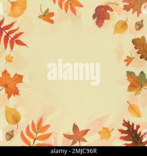 Herbstblätter Rahmenvektor auf gelbem Hintergrund Stock Vektor