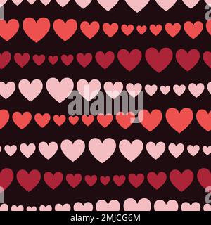 Unebene Herzstreifen, Pinke, Korallen, burgunderrote Farben, nahtloses Vektormuster. Hervorragend geeignet für Textilien, Verpackungen, Sammelalben und Geschenkpapier Stock Vektor