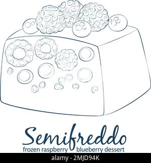 Semifreddo-Symbol für gemischte Beeren, Cartoon-Vektor, von Hand gezeichnet, schwarz-weiß Stock Vektor