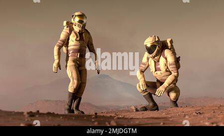 Astronauten auf dem Mars Stockfoto