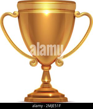 Goldene Tasse. Realistischer Metallbecher. Gewinnerpreis Stock Vektor
