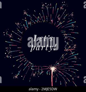 Shiny Fireworks Vorlage Vektor für Social-Media-Post mit bearbeitbarem Text, let&rsquo;s Party Stock Vektor