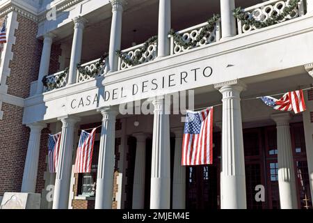 Das 1911 eröffnete Casa del Desierto war ein Harvey House Hotel und Santa Fe Railroad Depot in Barstow, Kalifornien, in der Mojave Wüste. Stockfoto