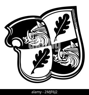 Design im mittelalterlichen Ritterstil. Ritterschild mit Wildschweinkopf, heraldisches Zeichen Stock Vektor