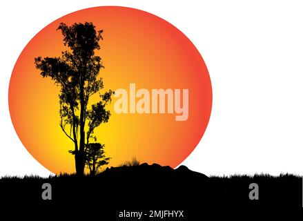 Silhouette eines Baumes bei Sonnenuntergang, Vektorkunst-Illustration Stock Vektor