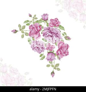 Die Zusammensetzung der Blüten in sanften Pastellfarben. Ein Blumenstrauß. Element für Konstruktion. Aquarell-Vektordarstellung. Stock Vektor