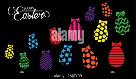 Bunte Ostereier-Banner Set-Symbole. Eizellgewinnung isoliert auf schwarzem Hintergrund. Mode-Design-Struktur. Dekoration Frohe Osterfeier Stock Vektor