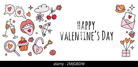Vektor Valentinstag-Vorlage für Banner, Newsletter im Doodle-Stil Stock Vektor