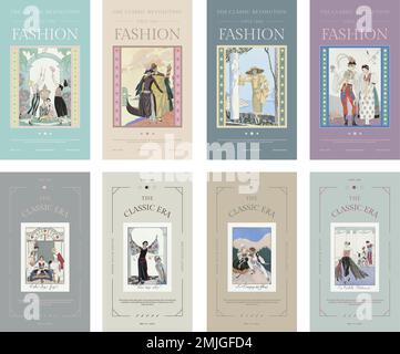 Vintage Mode Vorlagen Vektor für Social-Media-Geschichten, Remix von Kunstwerken von George Barbier Stock Vektor