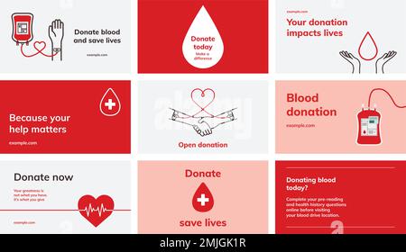 Blood Donation Kampagne Vorlage Vektor Blog Banner in minimalem Stil gesetzt Stock Vektor