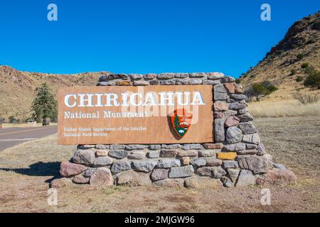 Das Chiricahua National Monument am Eingang zum Park im Cochise County in Arizona, Arizona, Arizona, Arizona, USA. Stockfoto