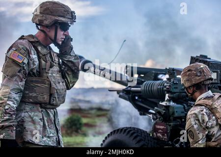 Bravo Battery, 3-7 Field Artillery leitet Tabelle VI Stockfoto