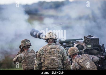 Bravo Battery, 3-7 Field Artillery leitet Tabelle VI Stockfoto