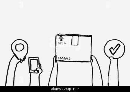 Bargeldlose Paketzustellung Doodle Vektor kontaktloses Konzept Stock Vektor