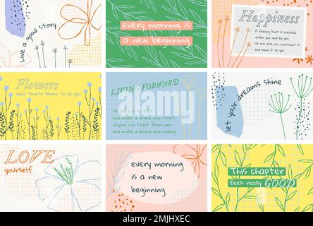 Ästhetische florale Banner Vorlage Vektor mit positiven Zitat-Set Stock Vektor