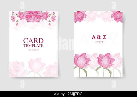 Hochzeitseinladung, Einladung mit Blumenmotiv Dankeschön, rsvp Moderne Karte Design in Rosa mit goldenem Text und grünen Ästen dekorativ Vector elegant Stock Vektor