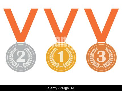 Medaillen – Gold-, Silber- und Bronzemedaille, Vektorgrafik auf weißem Hintergrund Stock Vektor