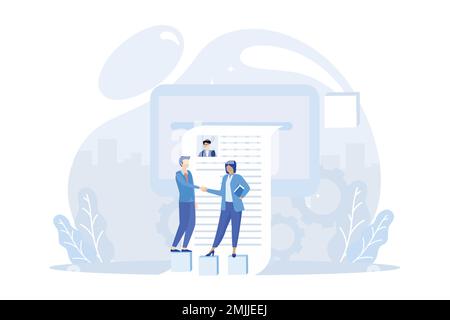 Business Human Resources-Konzept. Geschäftsmann-Mitarbeiter-Lebenslauf. Männlicher Angestellter arbeitet. Symbol für Erfolgsgeld. Männliche und afroamerikanische Firmen Stock Vektor