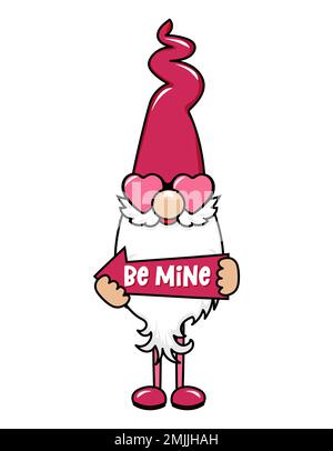 Happy Valentine's Day Gnom mit Liebesbrief. Nordischer Zwerg. Süße Weihnachts-Elfe mit Hut. Vektordarstellung für den Liebestag Stock Vektor