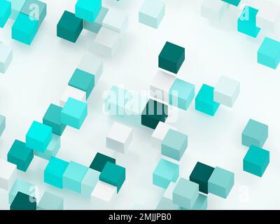 abstrakter blauer 3D-Hintergrund mit farbenfrohen Würfeln als Hintergrundbild Stockfoto